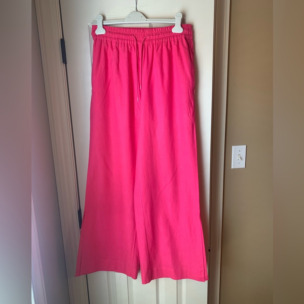 Frame Denim Wide Leg Drawstring Pants in Hot Pink